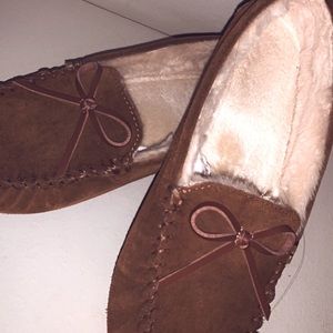 Womens Brown Moccasin Slip-On Shoes